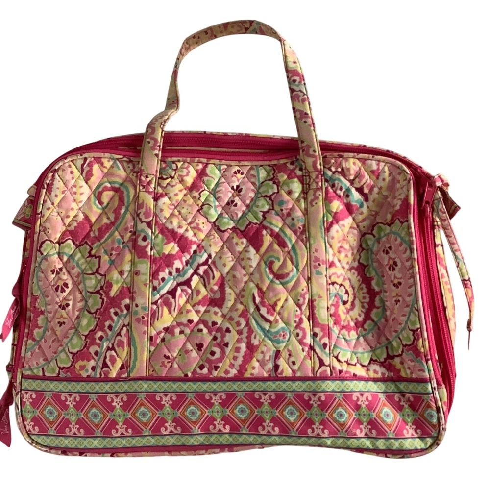 Vera Bradley Quilted Cotton Travel Bag Pink Green Paisley Floral Toiletry Case